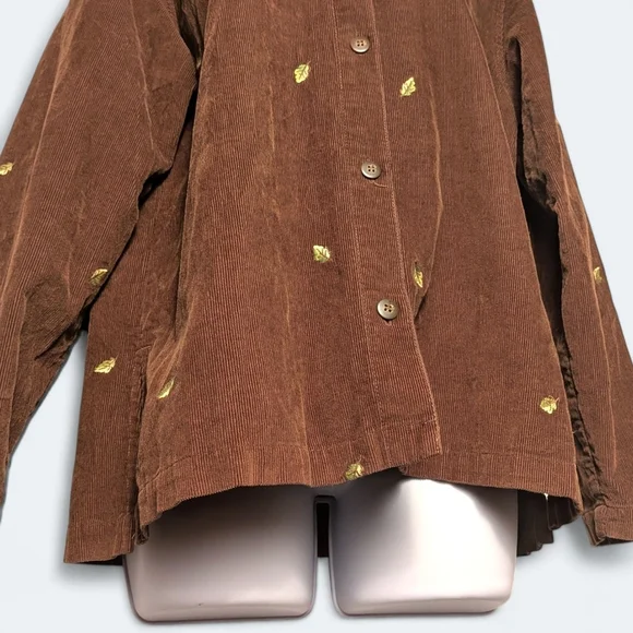 Vintage Corduroy Button Up Hoodie Casablanca Sport Brown 90s Leaf Embroidery - Picture 9 of 13